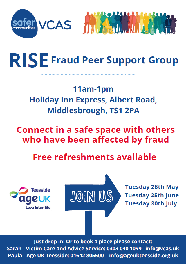 RISE Fraud Peer Support Group poster