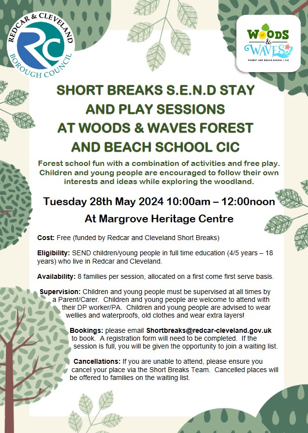 poster for Woods and Waves with text and pictures of trees
