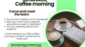 A flyer with the details for SENDIASS coffee morning in October 2026