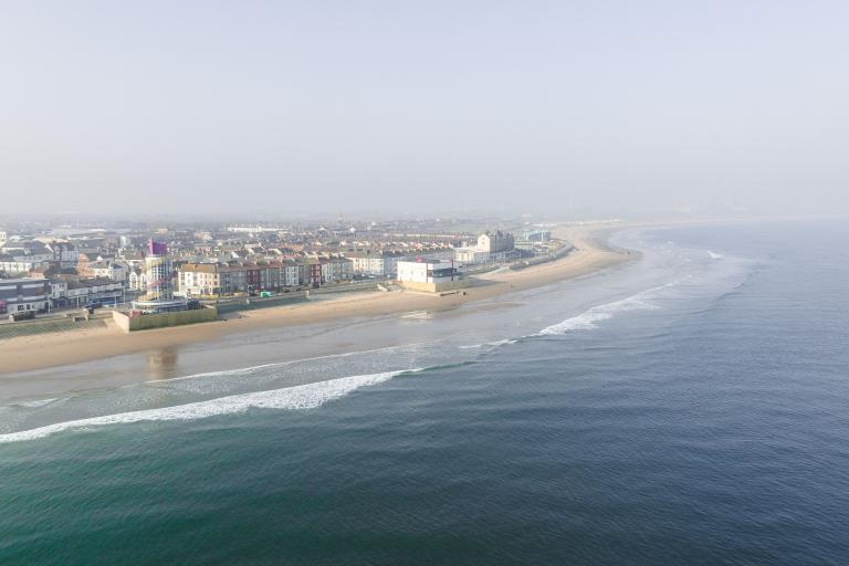 Image of Redcar seafront with the redcar beacon in the foreground