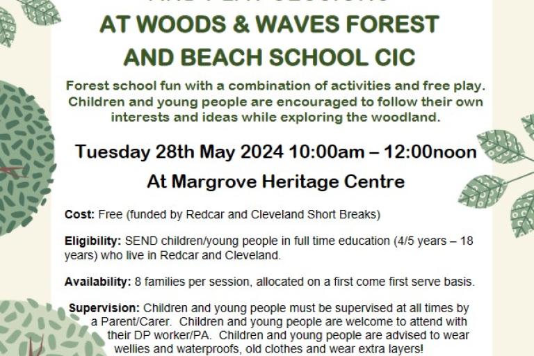 poster for Woods and Waves with text and pictures of trees