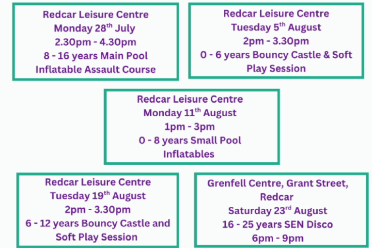 five boxes containing information about the different club activities