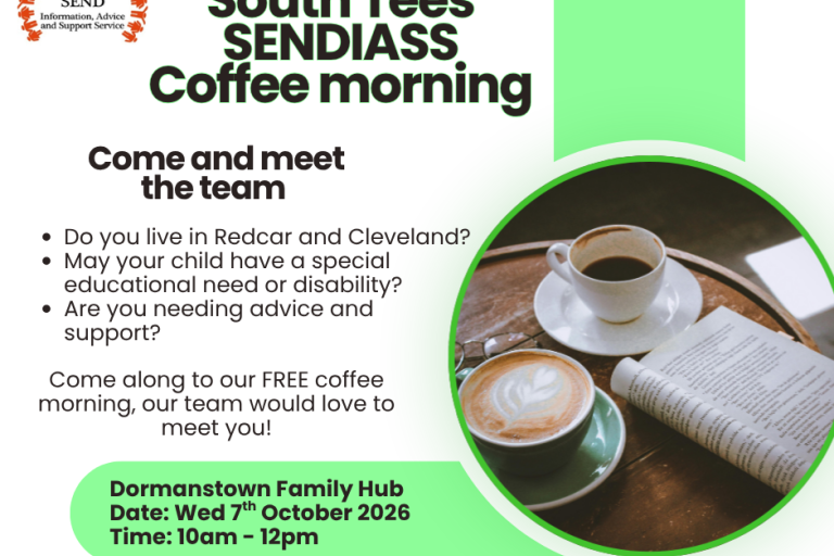A flyer with the details for SENDIASS coffee morning in October 2026