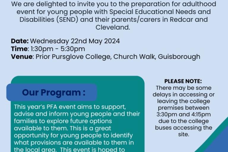 poster for preparation for adulthood event in blue