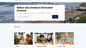 text box of Redcar and Cleveland Information Directory and three areas: Adults, families and children and Local Offer-SEND